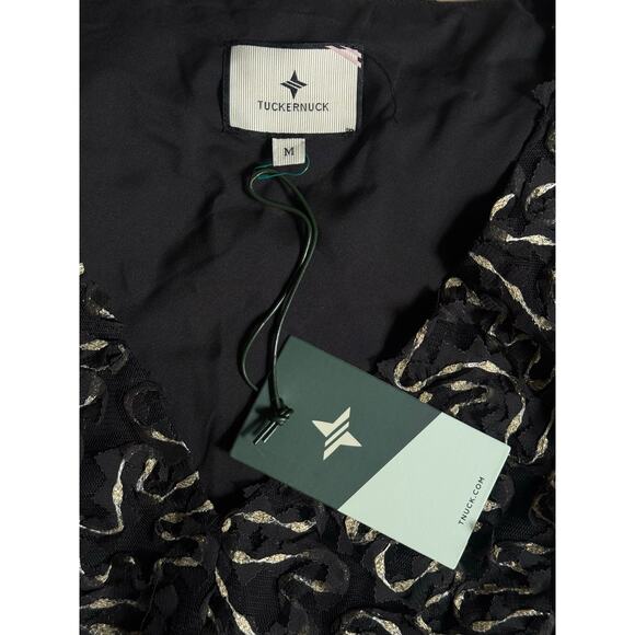 NWT Tuckernuck Nightly Organza Easton Festive Metallic Blouse Black Gold Medium - Picture 6 of 8